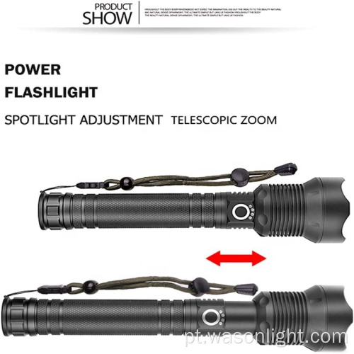 2000 lúmens caça recarregável USB à prova d&#39;água xhp70 zoomable alta lanterna de tocha de feixe de luz alta com exibição de status de energia